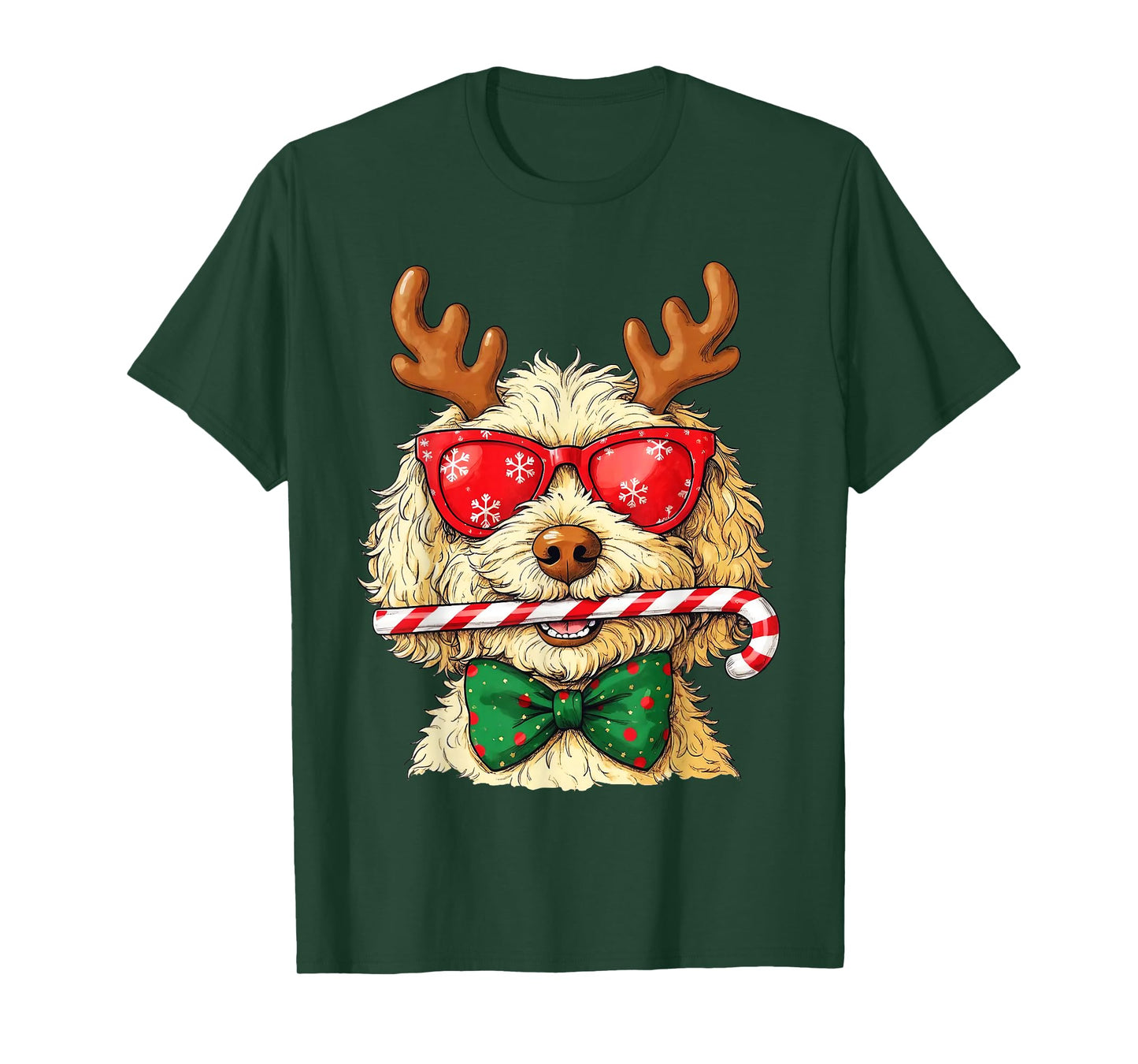 Golden Doodle Christmas Cute Candy Cane Reindoodle Dog T-Shirt