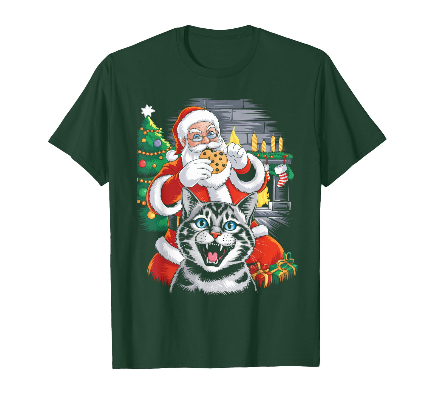 Funny Cat Selfie Santa Christmas Men Women Kids Cat Lover T-Shirt