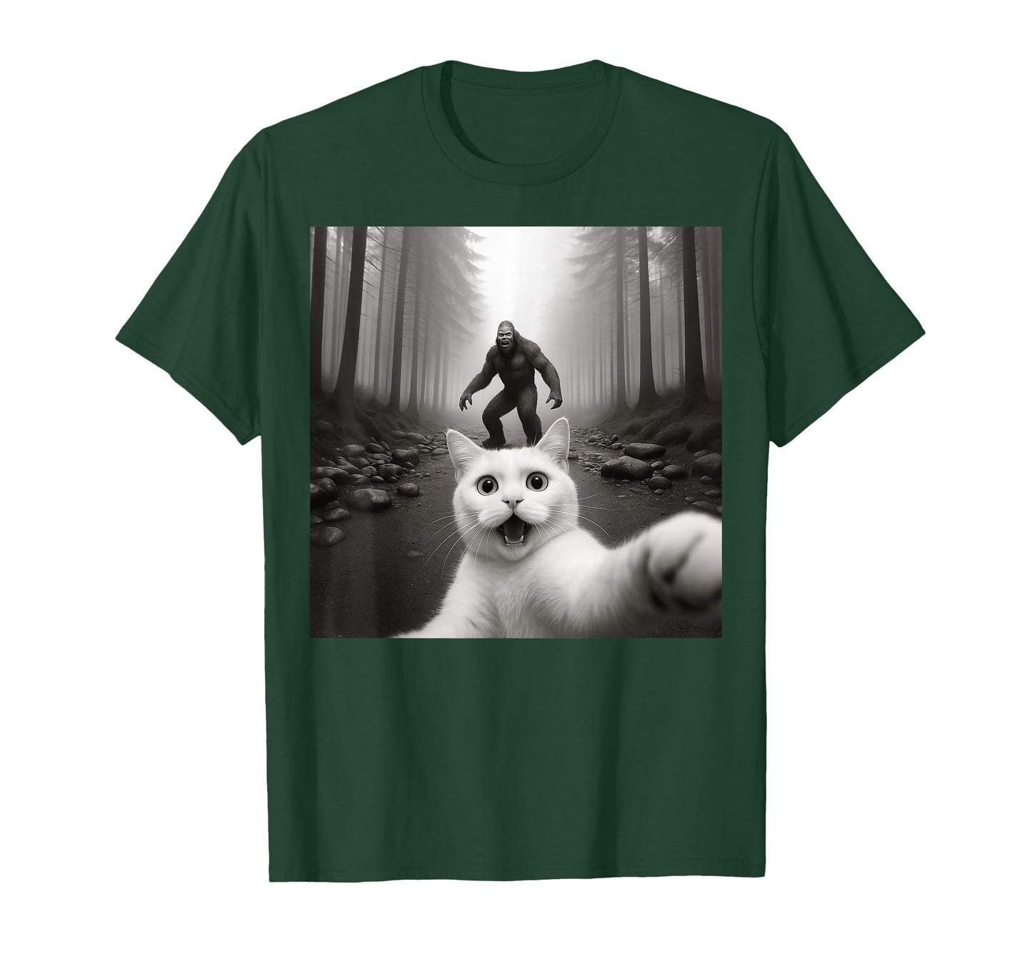 Cat Selfie With Bigfoot Funny Cat Gifts For Men Women Kid T-Shirt