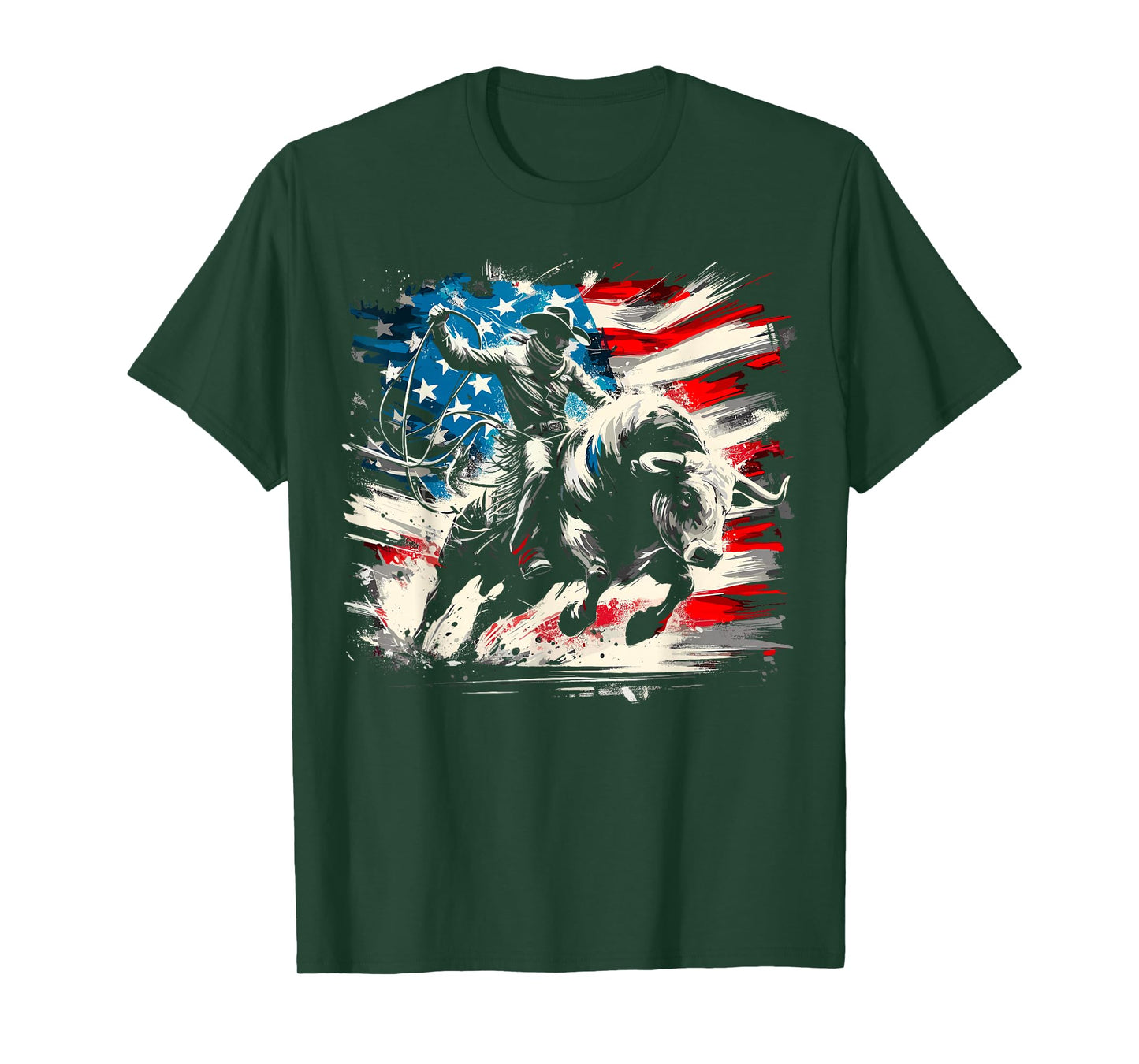 Bull Riding Cowboy USA Flag Rodeo T-Shirt