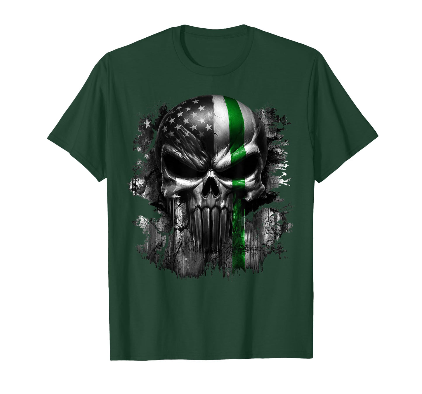 USA American Skull Patriotic Line Flag Grunge Graphic T-Shirt
