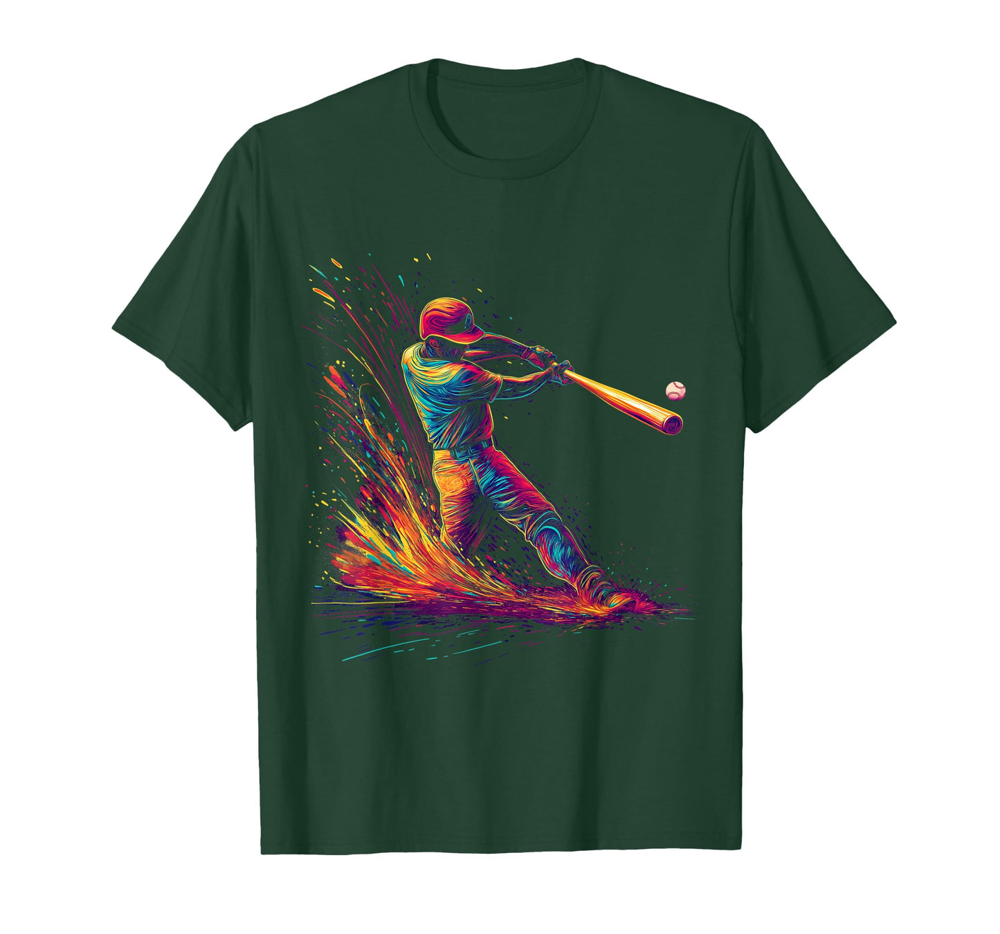 Baseball Hitter Batter Swing Momentum Colorful Splash Art T-Shirt
