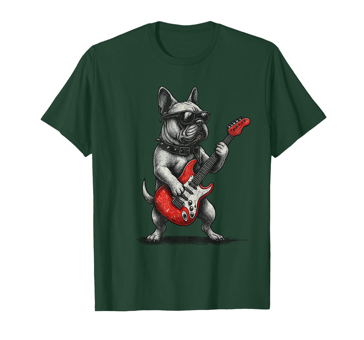 Vintage French Bulldog Punk Music Playing Guitar T-Shirt
