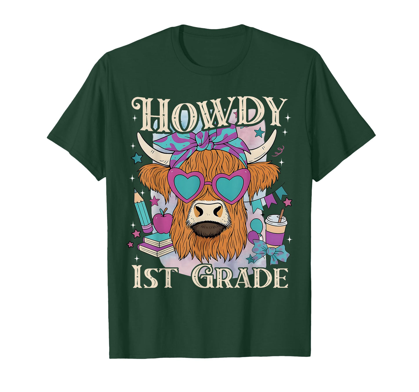 Howdy 1st Grade Highland Cow Western Back To School Teacher T-Shirt