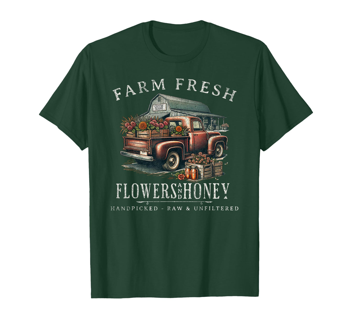 Farm Fresh Flowers Pickup Truck Farmhouse Vintage Rustic T-Shirt