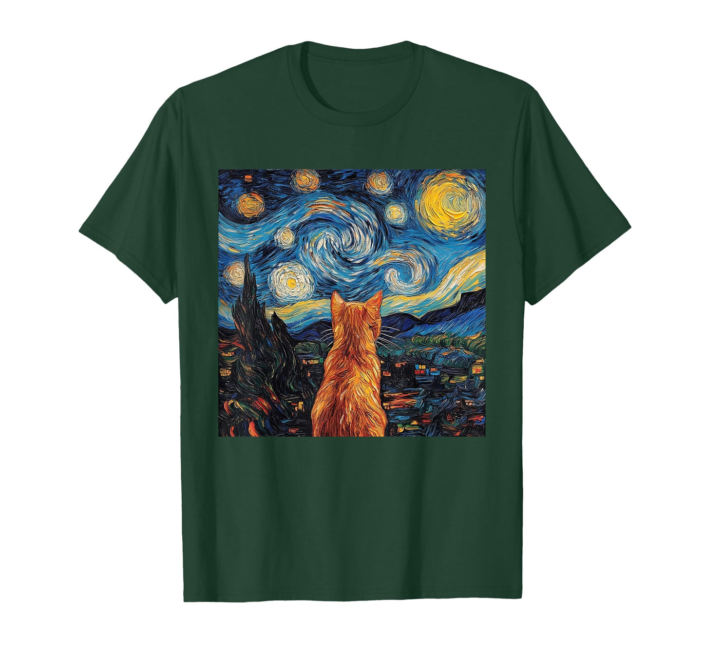 Cat Starry Night Van Gogh Cat For Cat Lover Cat Mom Cat Dad T-Shirt for Men Women