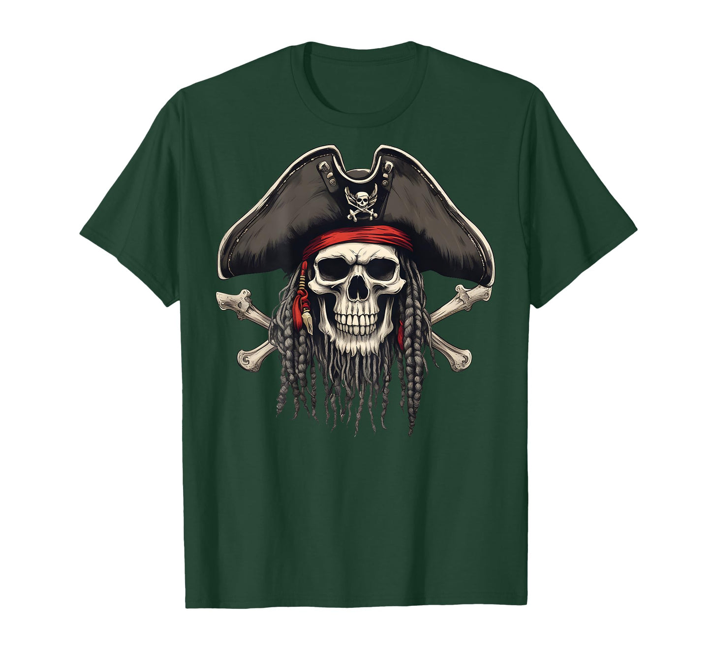 On Back Cool Pirate Skull and Crossbones Jolly Roger Pirate T-Shirt