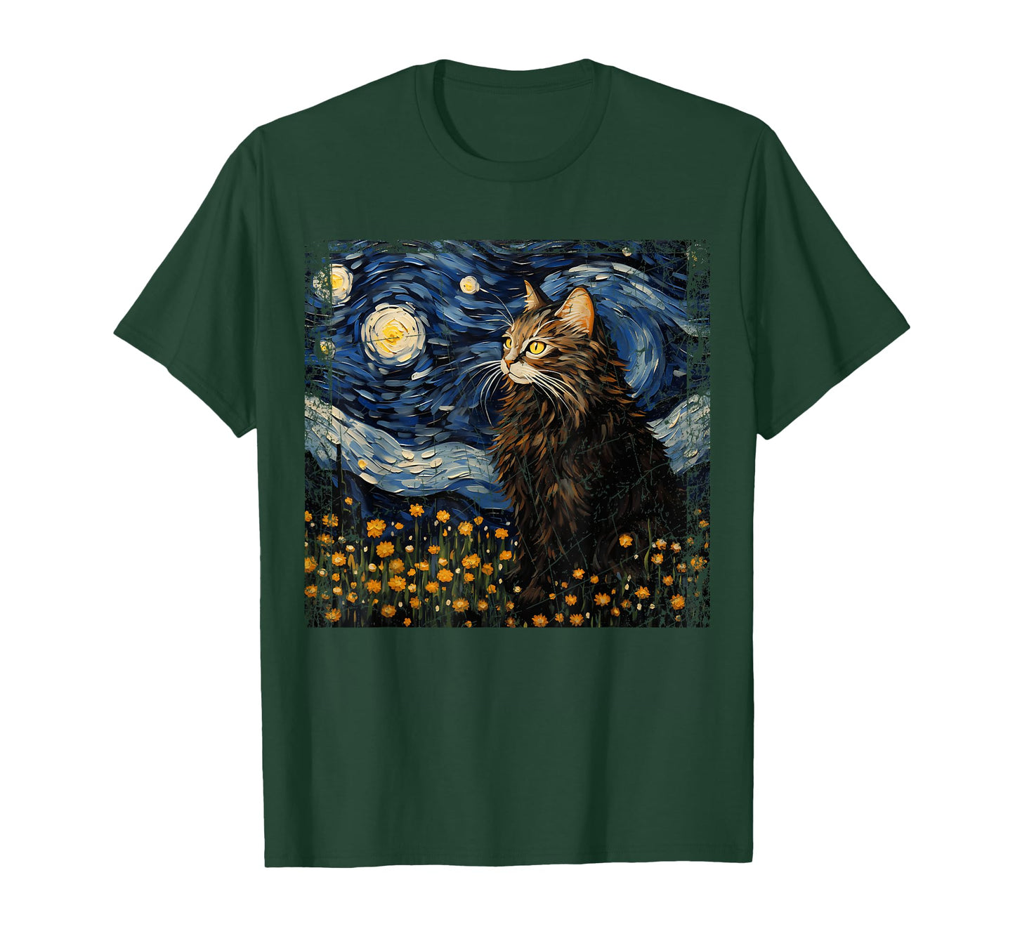 Starry Night Norwegian Forest For Cat Mom Cat Dad Funny Cat T-Shirt for Men Women Kids