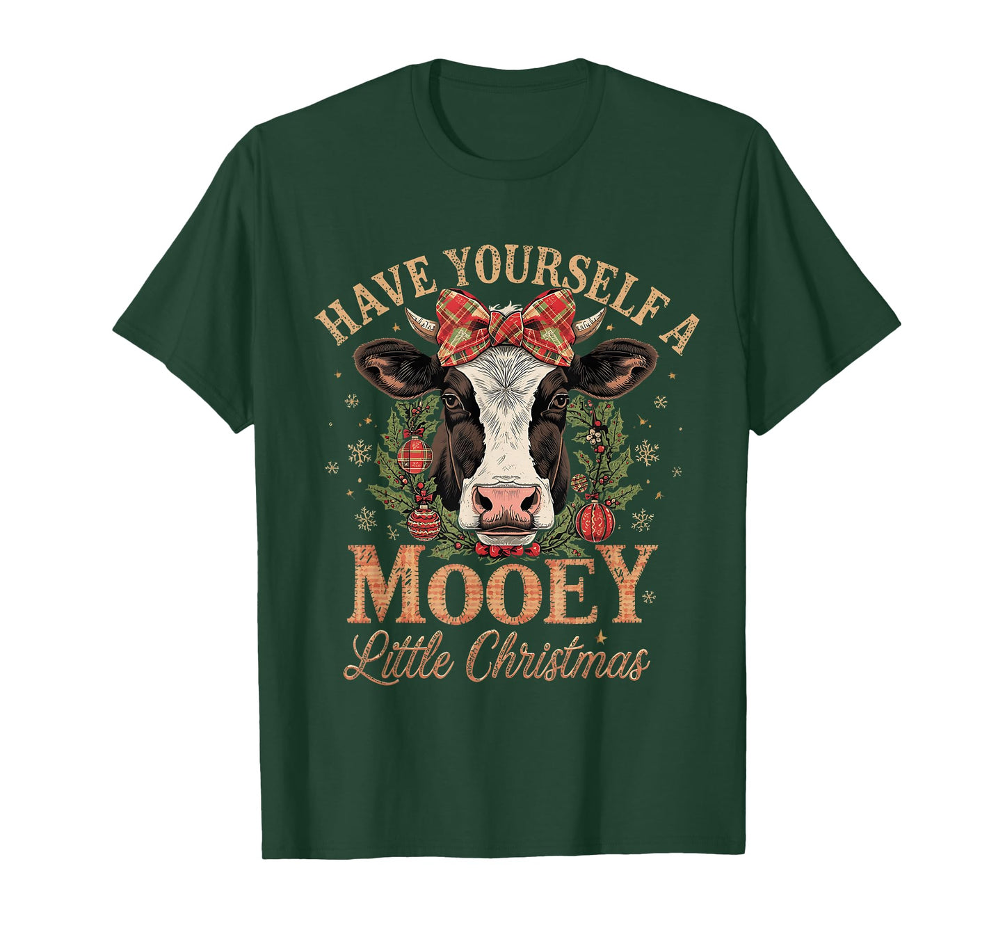 Mooey Little Christmas Cow Holiday Farm Design T-Shirt
