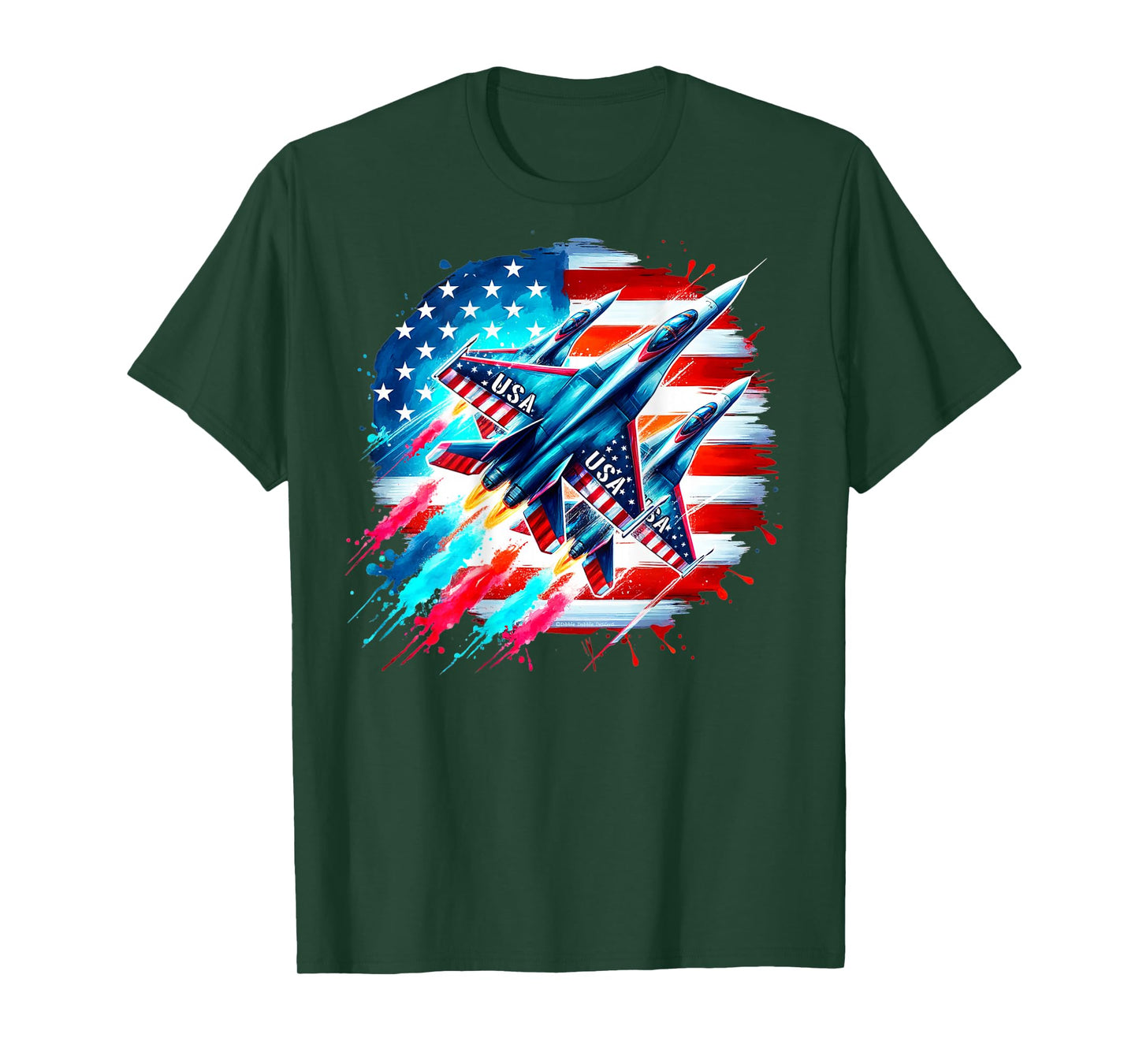 On Back Patriotic USA Jets American Flag America 4th of July T-Shirt