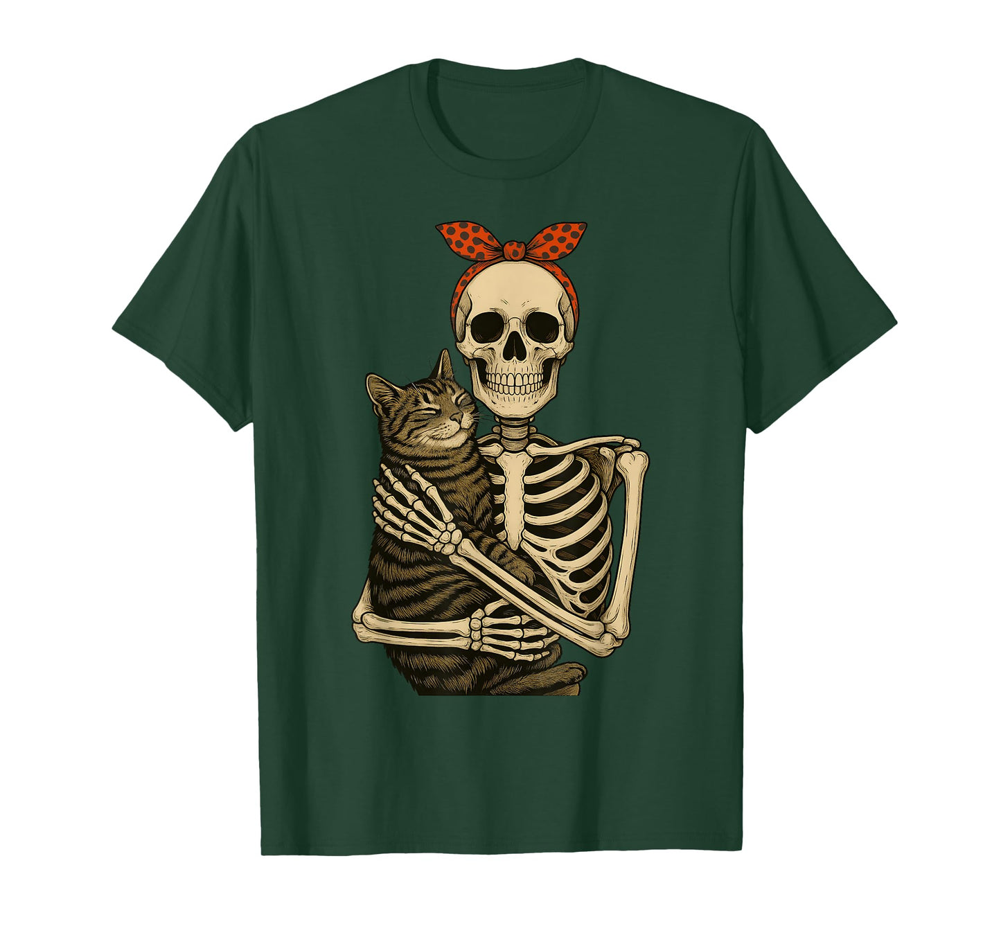 Skeleton Hugging Cat Halloween Cat Lovers Bandana Women Kid T-Shirt