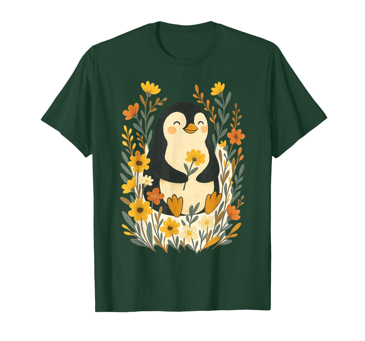 Cute Penguin Flowers Artwork T-Shirt