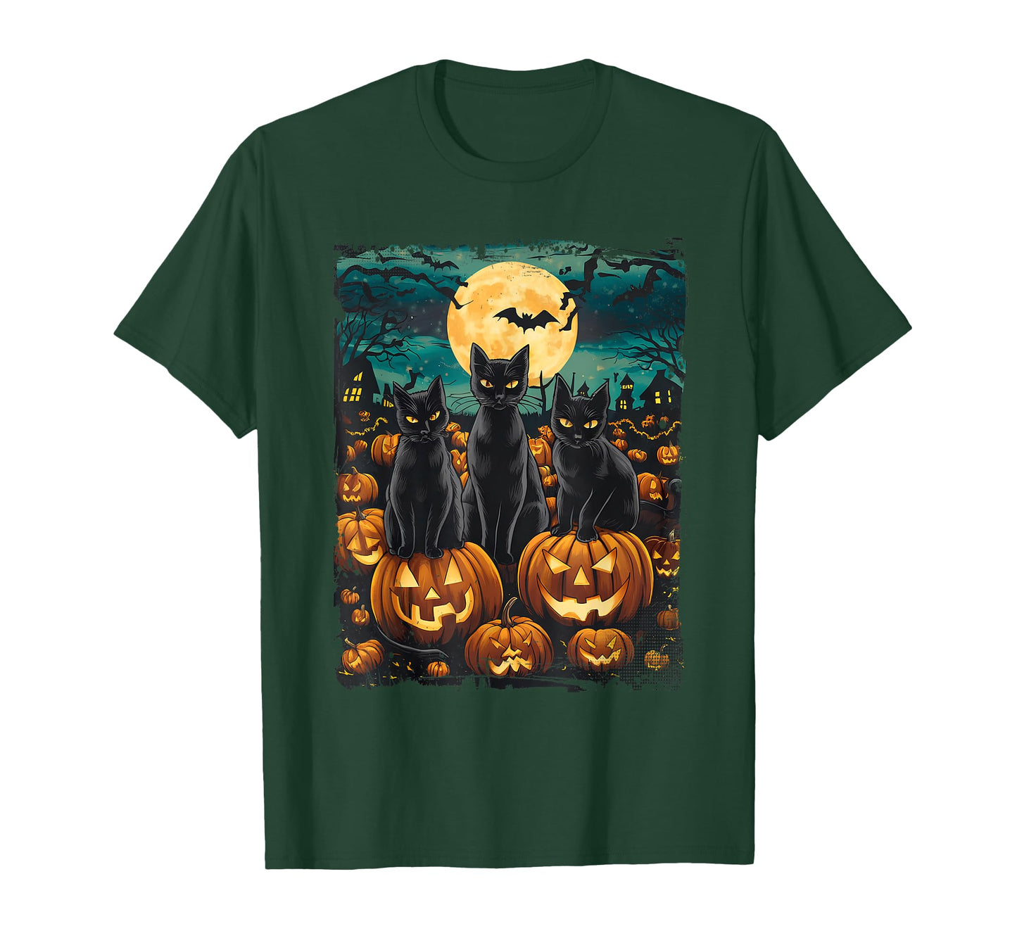 Black Cat Pumpkin Halloween Starry Night Cat Van Gogh Cat T-Shirt for Men Women Kids