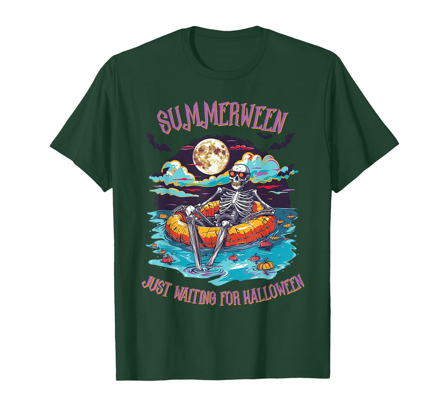 Funny Summerween -Just Waiting for Halloween Skeleton T-Shirt