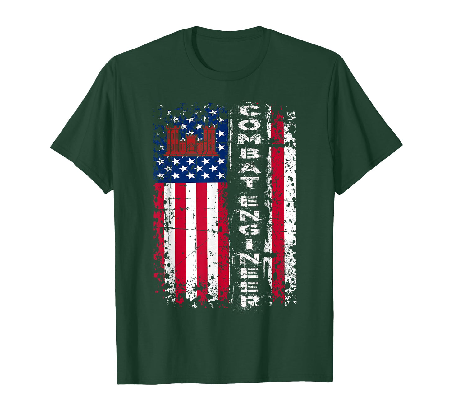 Combat Engineer Distressed American Flag - U.S. Military T-Shirt