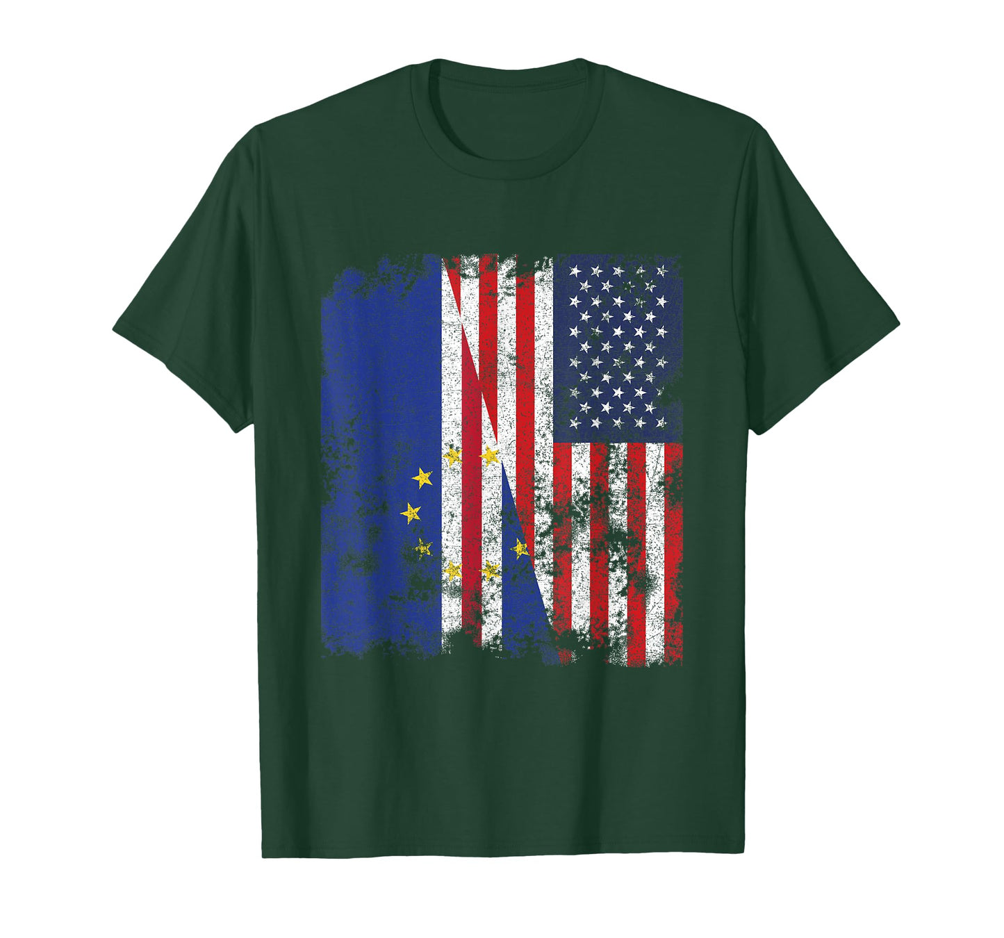 Cape Verde USA Flag Distressed - Half American T-Shirt
