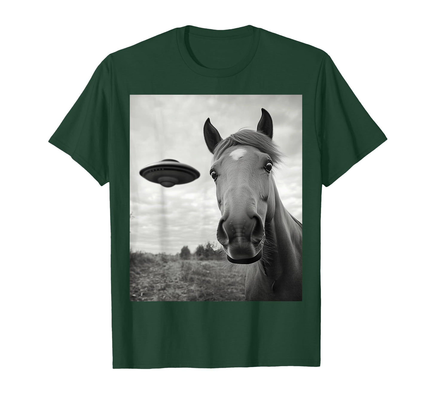 Funny Horse Selfie With Alien UFO Funny UFO Horse T-Shirt