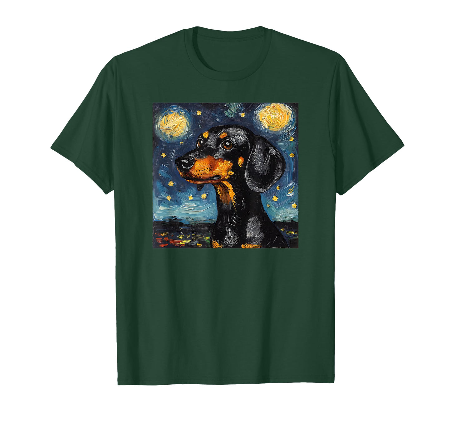 Cute Black and Tan Dachshund Starry Night Dog Art T-Shirt