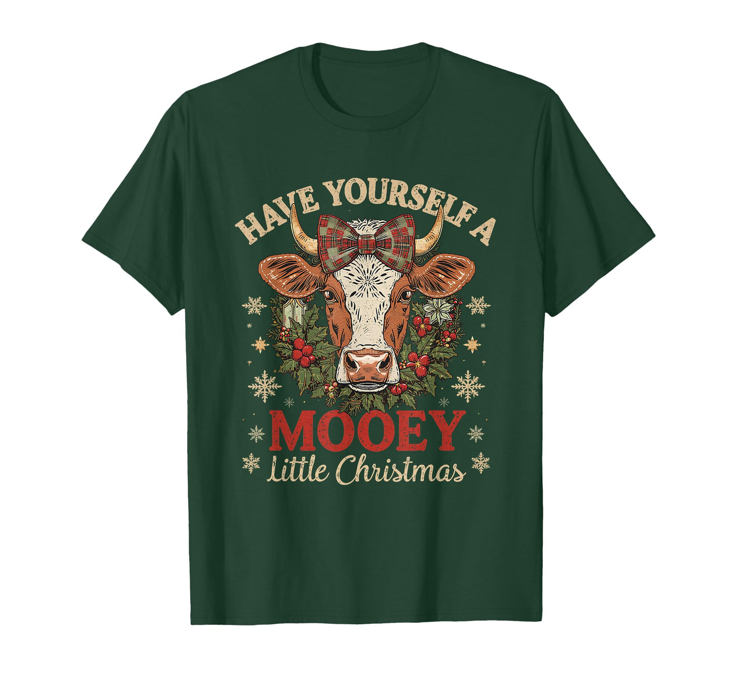 Mooey Little Christmas Cow Holiday Farm Design T-Shirt
