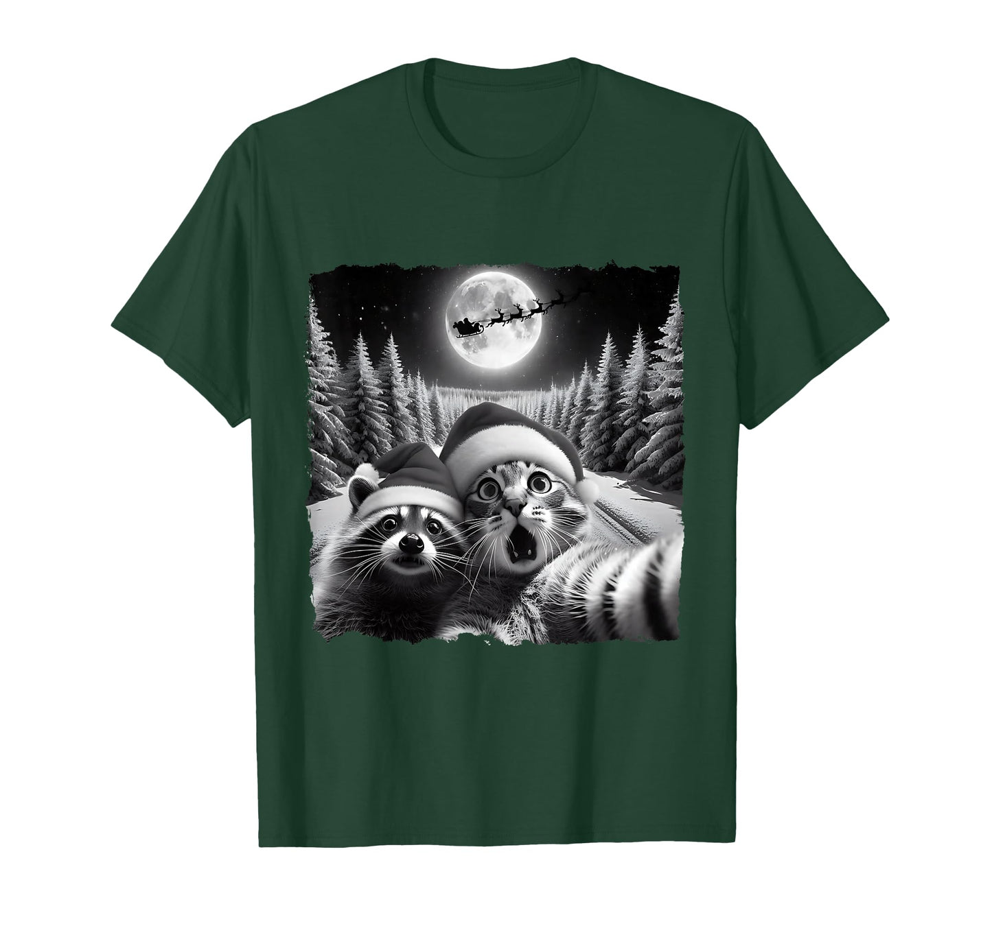 Christmas Xmas Holiday Funny Cat Taking Selfie Racoon Santa T-Shirt
