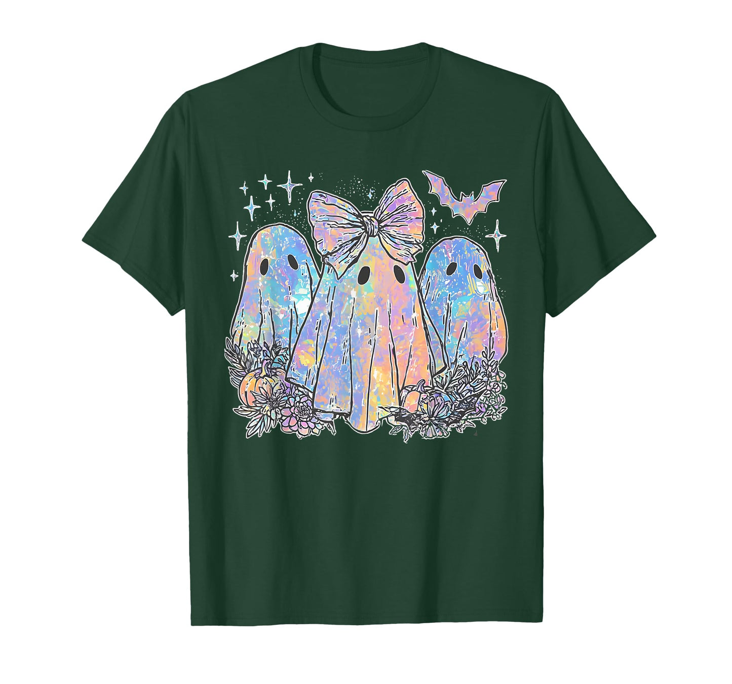 Vintage Ghost Bow Candy Halloween Spooky Season Womens Girls T-Shirt