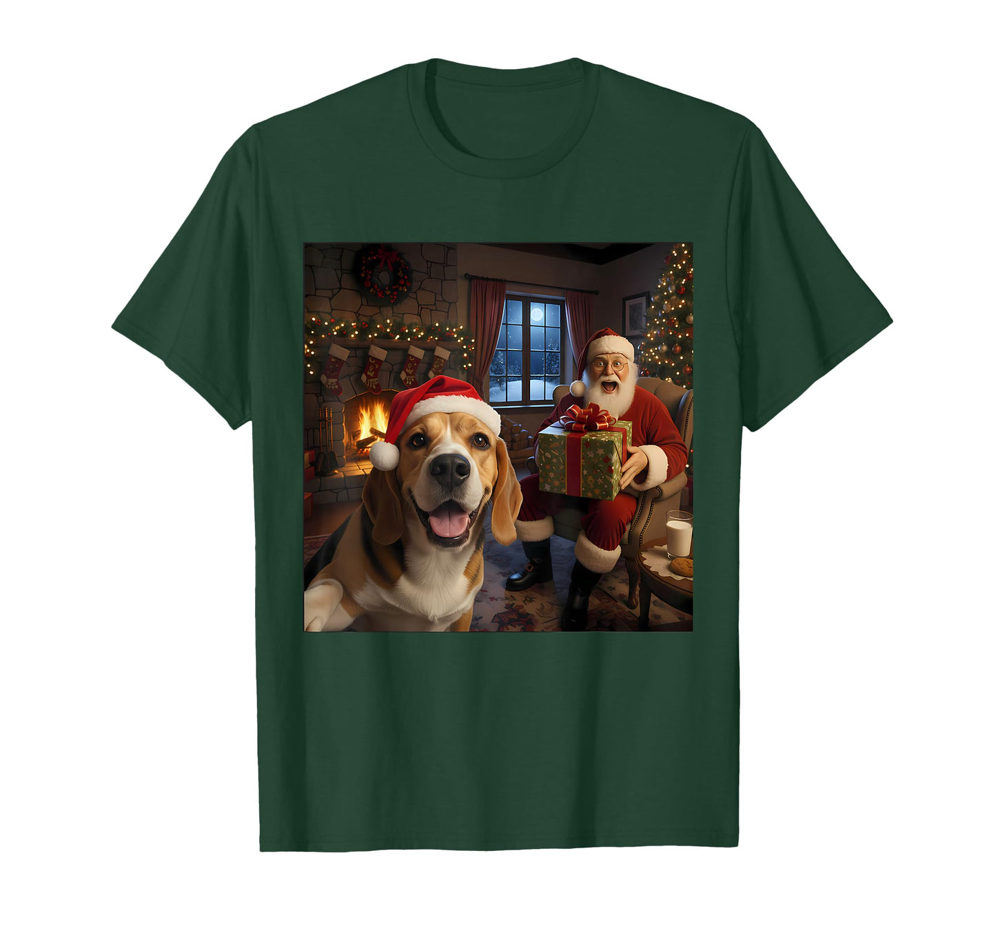 Beagle Selfie with Santa Claus Funny Christmas Meme T-Shirt