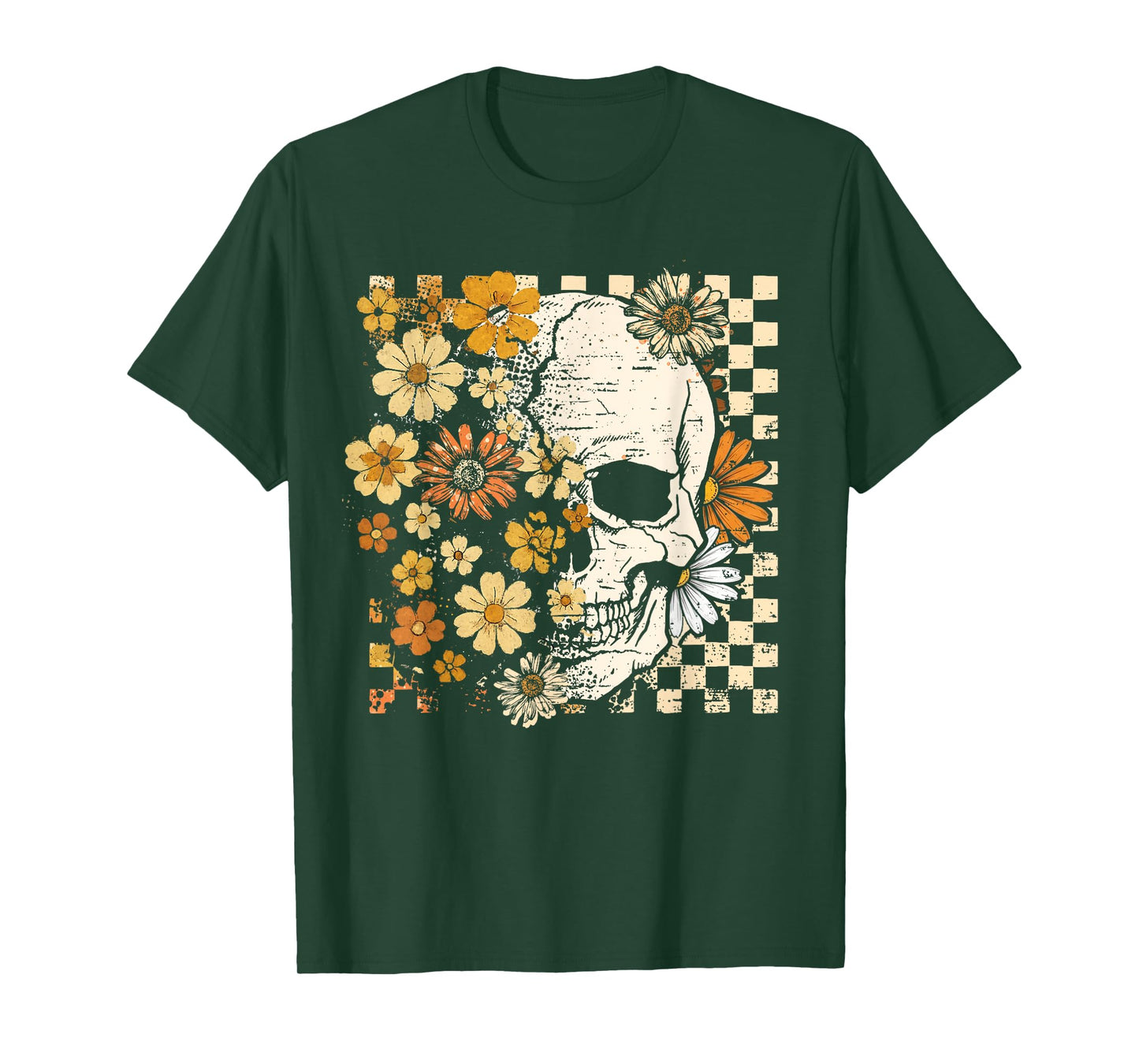 Retro Skull Skeleton Floral Fall Autumn Spooky Halloween T-Shirt