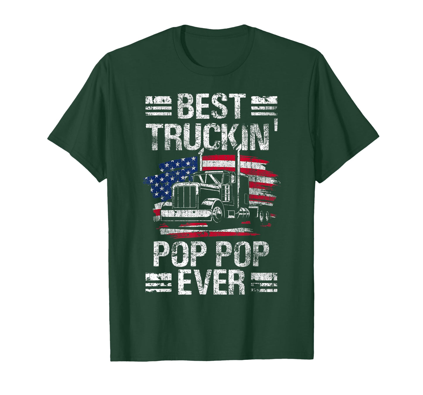 Mens Best Truckin Pop Pop Ever USA Flag Semi Truck Driver Gift T-Shirt