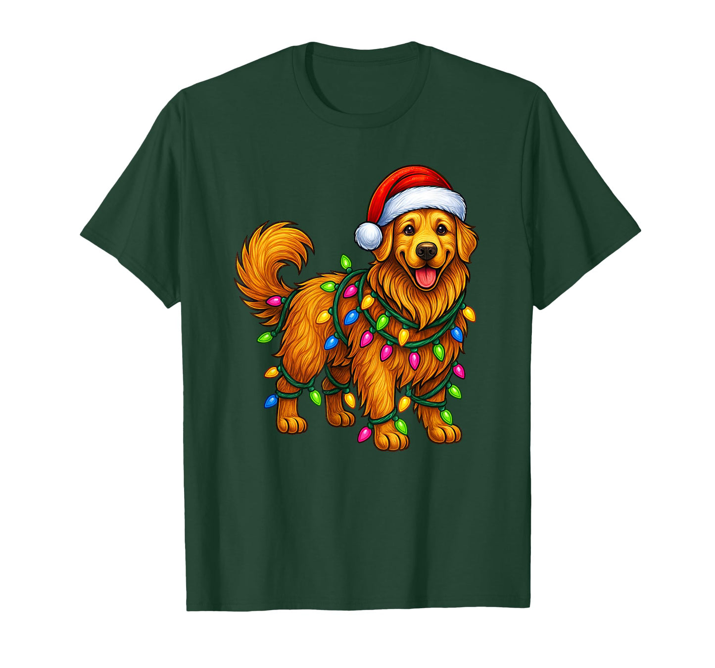 Golden Retriever Christmas Lights Santa Hat Funny Dog Xmas T-Shirt