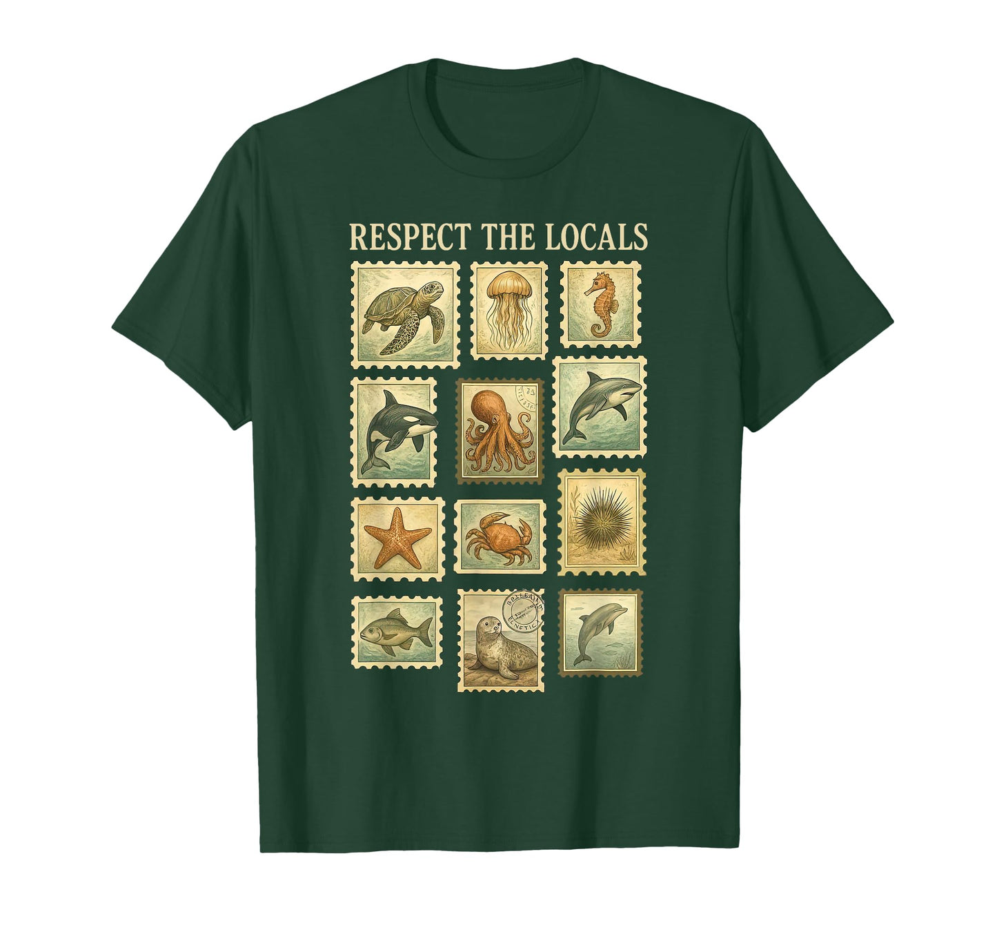 Vintage Respect The Local Stamp Ocean Animal Wildlife Nature T-Shirt