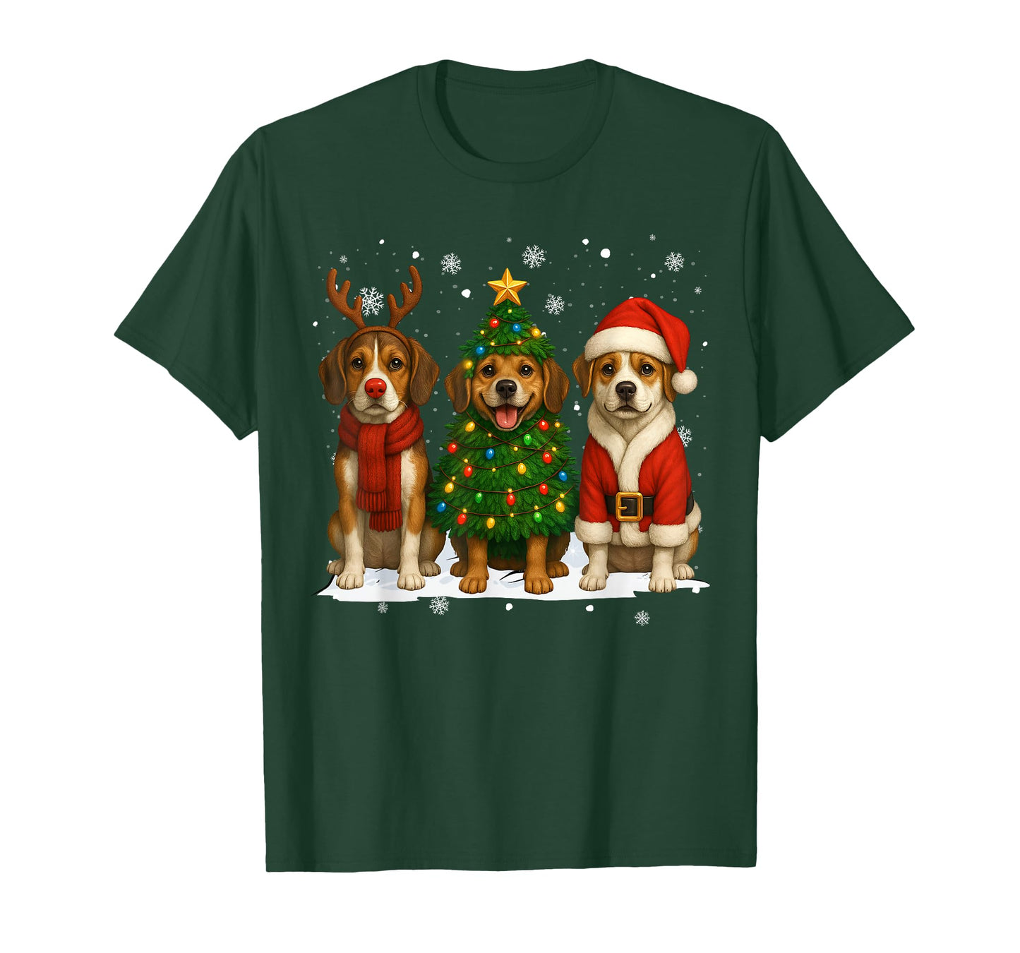 Retro Christmas Beagle Santa Reindeer Dog Lover T-Shirt