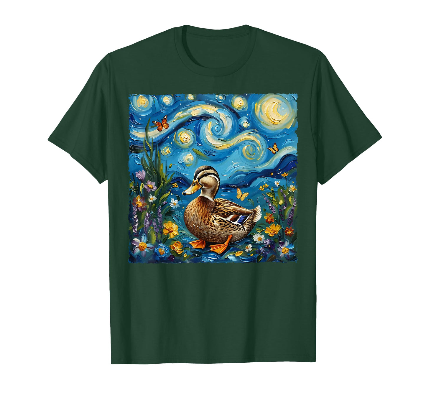 Van Gogh's Starry Night Style Earth Day Duck Wildlife Art T-Shirt