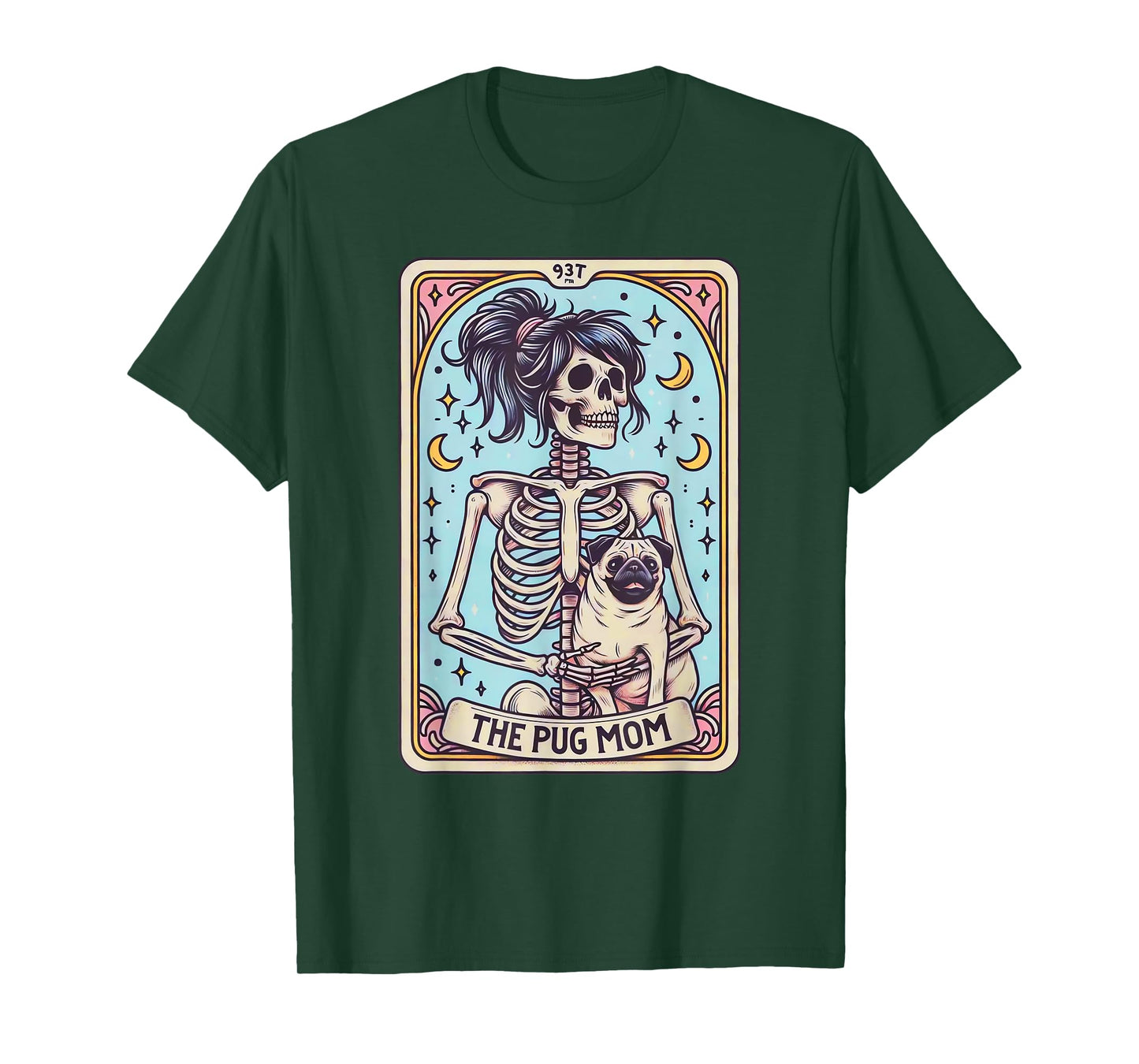 Retro Funny The Pug Dog Mom Tarot Card Skeleton Halloween Men Women T-Shirt