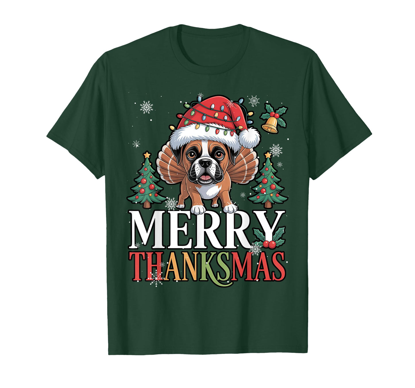 Merry Thanksmas Santa Boxer Dog Happy Thanksgiving Xmas T-Shirt