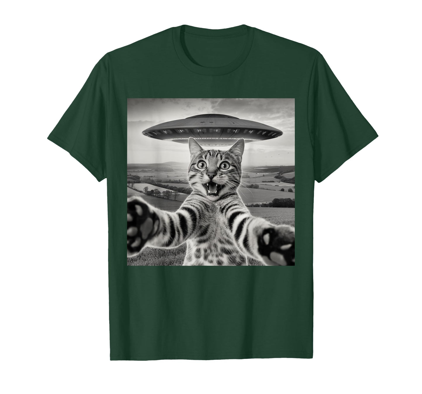 Cat Selfie With Alien UFOs Funny Cat Sarcastic Humor Meme T-Shirt