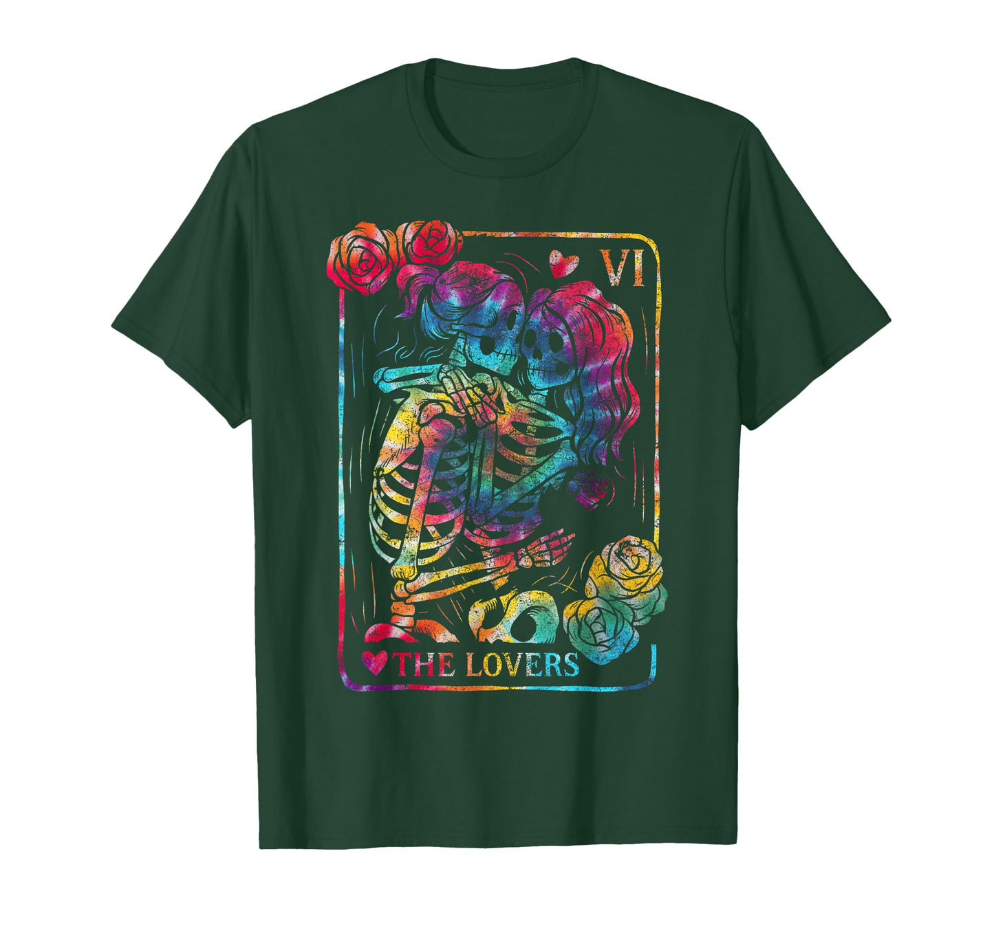 The Lovers Tarot Card Gothic Occult Kissing Skeleton Roses T-Shirt
