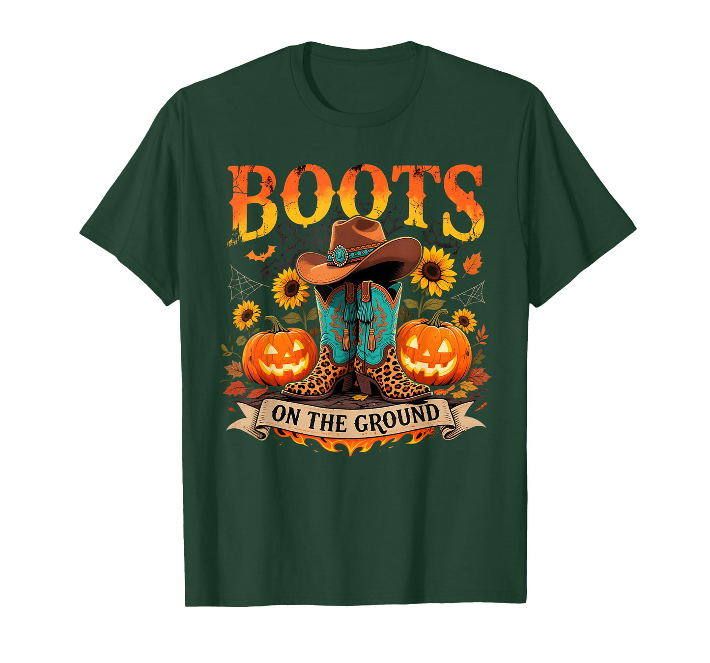 Boots On The Ground Halloween Cowboy Fire Art T-Shirt