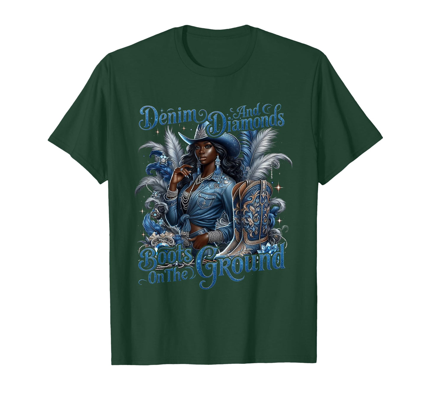 Boots On The Ground Denim and Diamonds Cowgirls Western T-Shirt