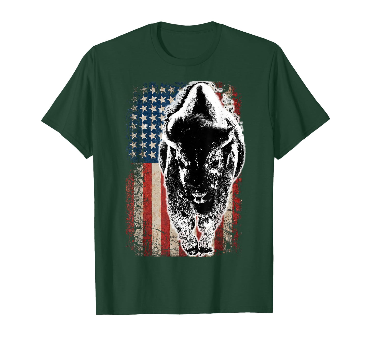 Vintage Buffalo American Flag Bison Patriotic Gift T-Shirt