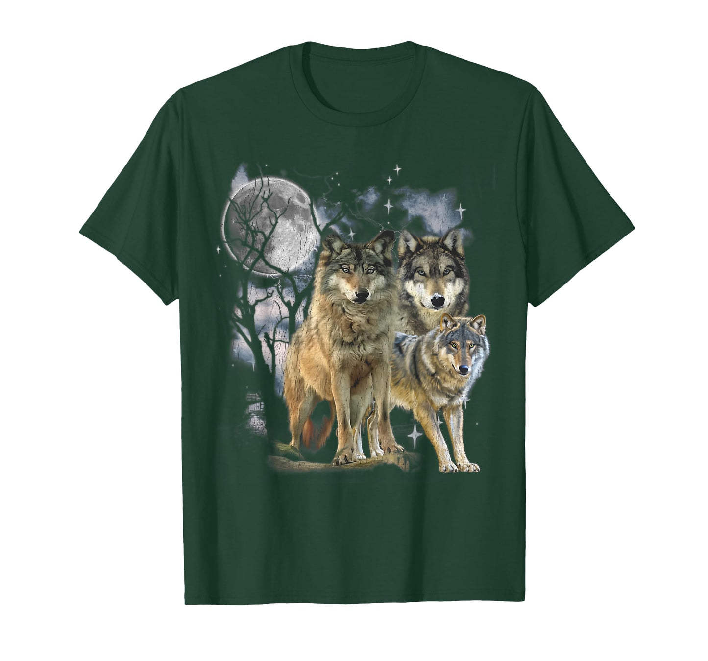 Three Wolf 90s Vintage Graphic Shirt Howling Wolf Faded T-Shirt