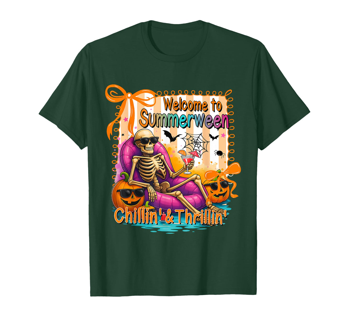 Summerween Skeleton Pool Float Funny Halloween Vibe T-Shirt