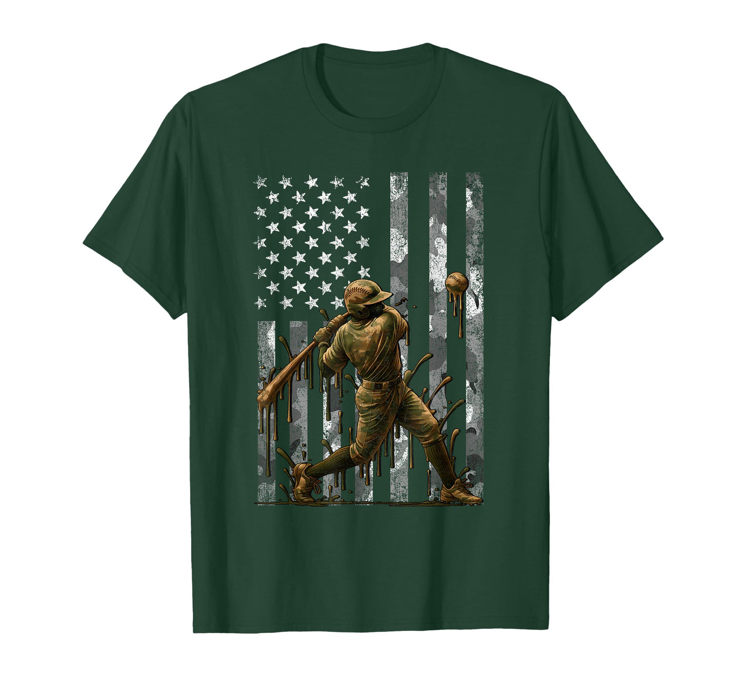 Patriotic Baseball American Flag Camo 4th Of July Mens Boys T-Shirt