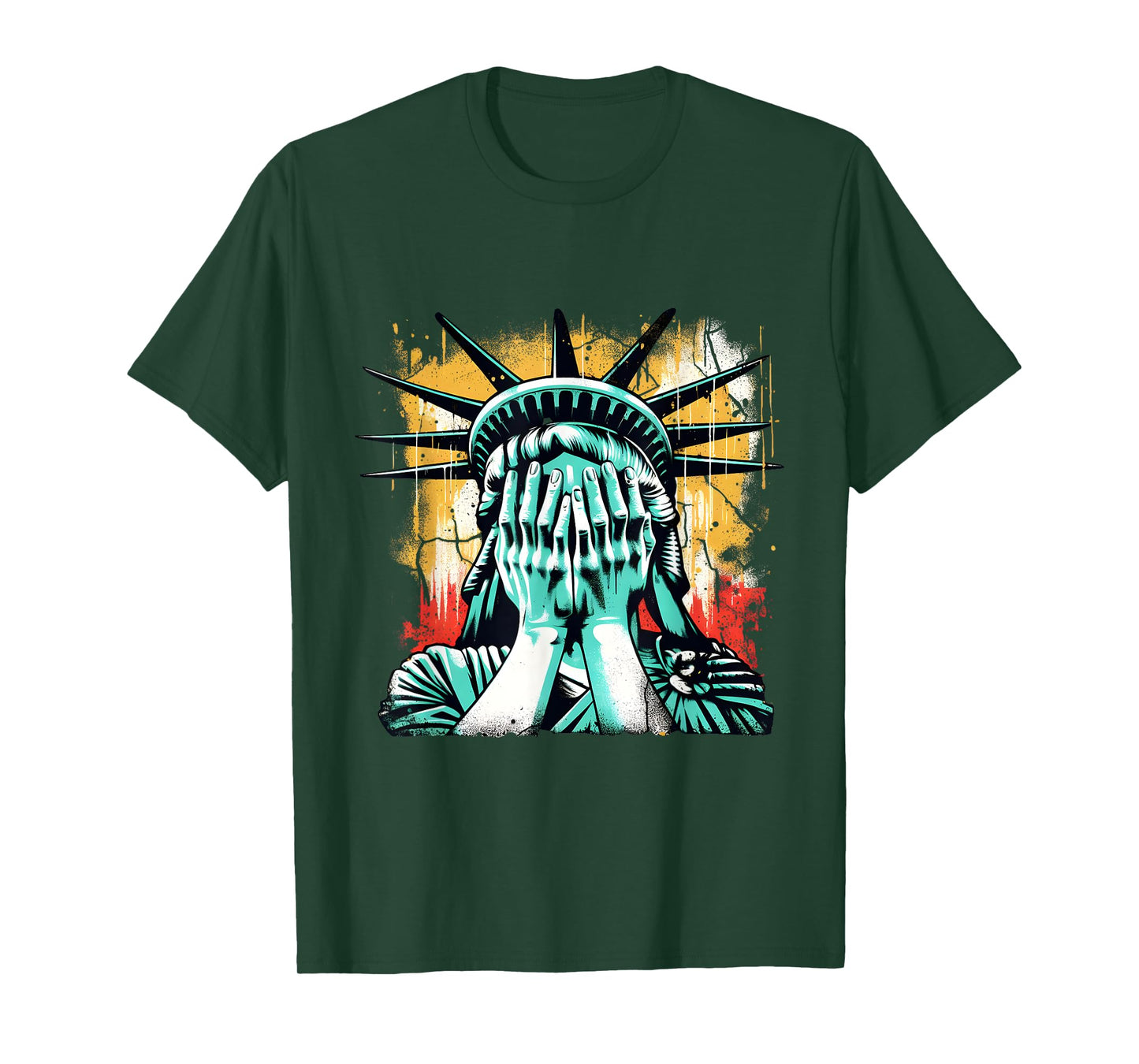 Crying Statue Of Liberty Covering Her Face America Man Woman T-Shirt