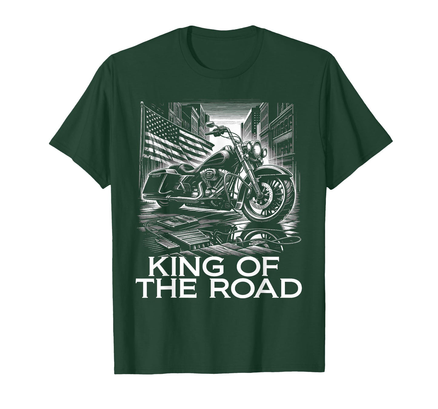 King of the Road Motorcycles American Flag Motorcycle Rider T-Shirt