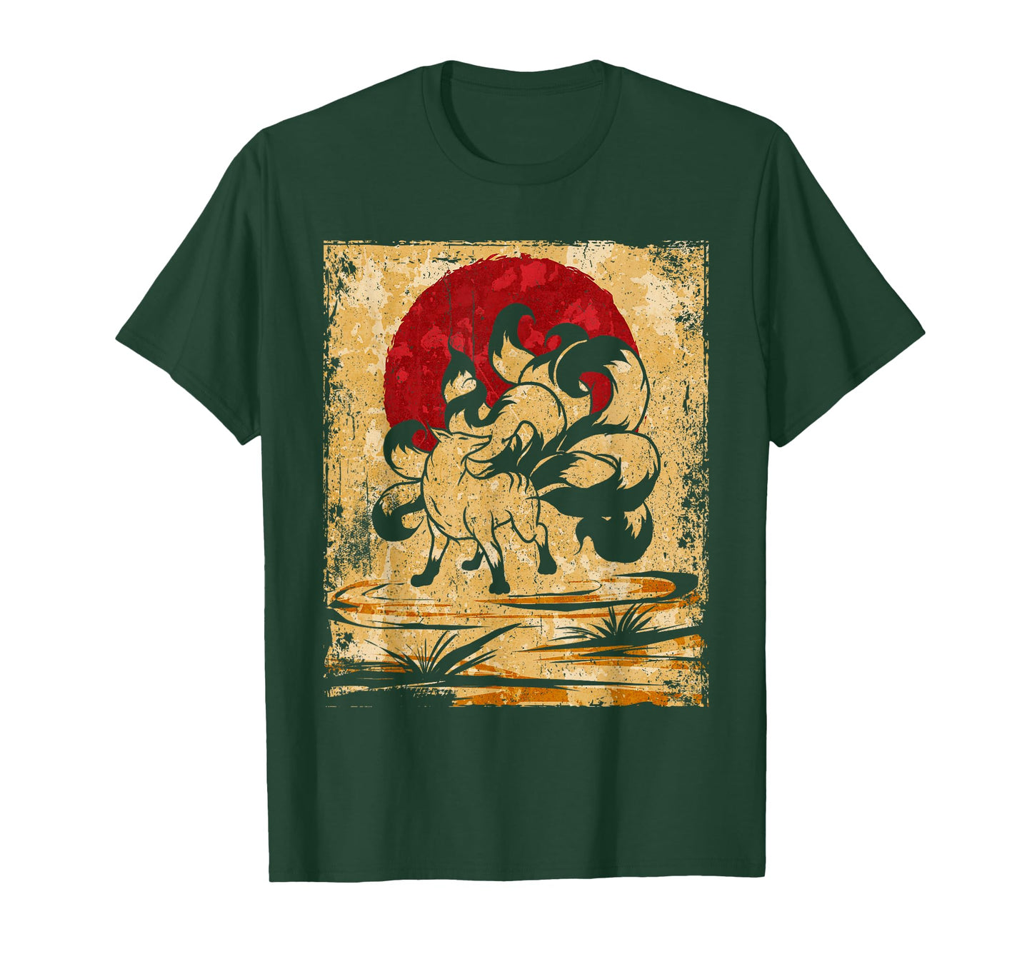 Nine Tailed Fox Japanese Art Retro T-Shirt