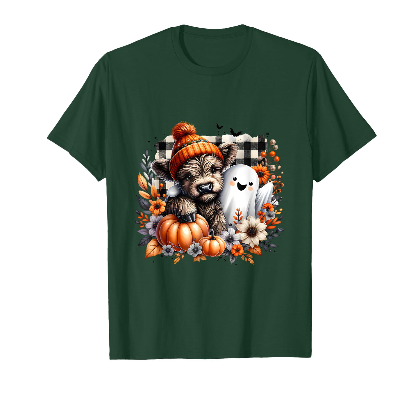 Cute Highland Cow Halloween With Ghost Pumpkin Spooky Season T-Shirt