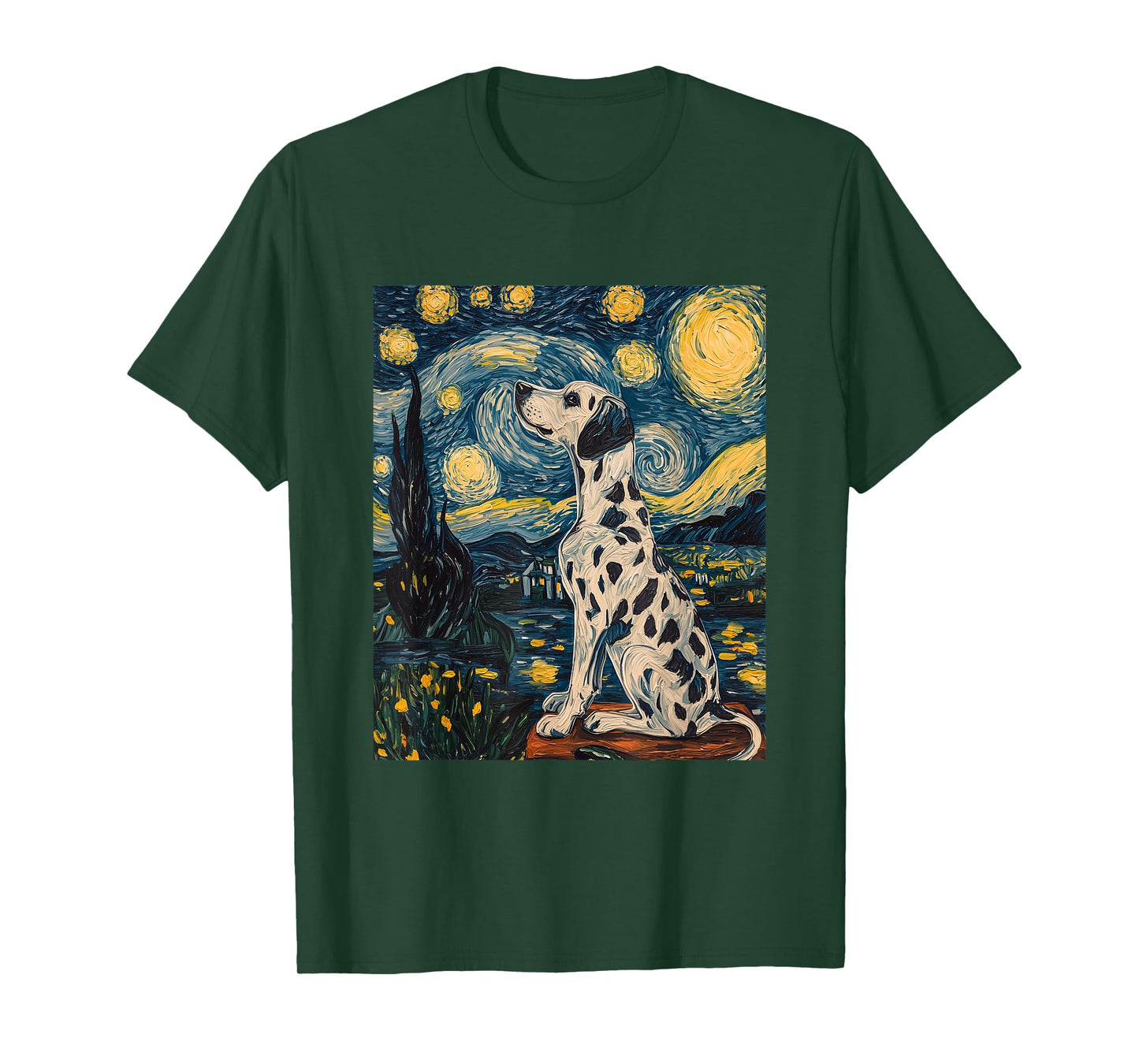 Cute Dalmatian Dog Doggy - Van Gogh Style - Starry Night T-Shirt