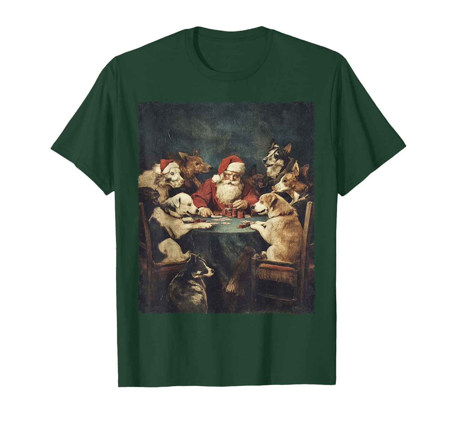 Christmas Santa Playing Cards Dogs Playing Poker T-Shirt