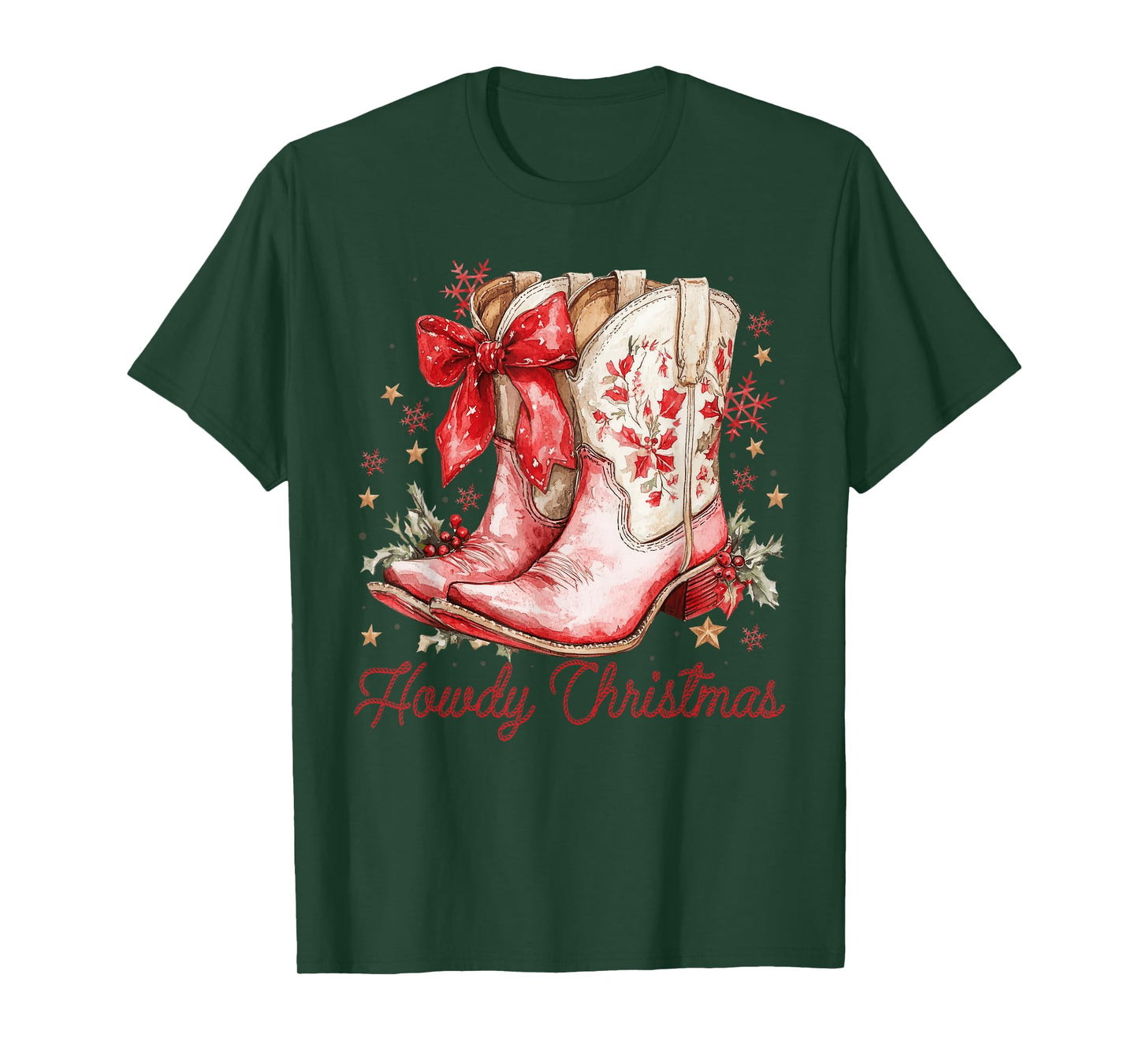 Western Howdy Christmas Cowgirl Boot Coquette Bow Christmas T-Shirt