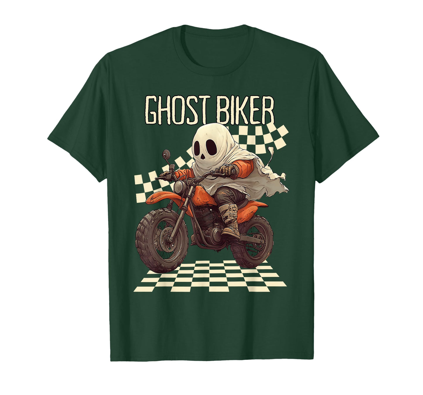 Funny Halloween Ghost Biker on Motorcycle T-Shirt